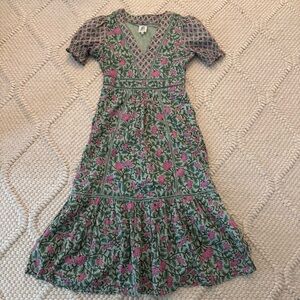 dra Los Angeles green Floral V-Neck Maxi Dress S